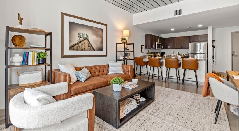 Open space living area with natural lighting